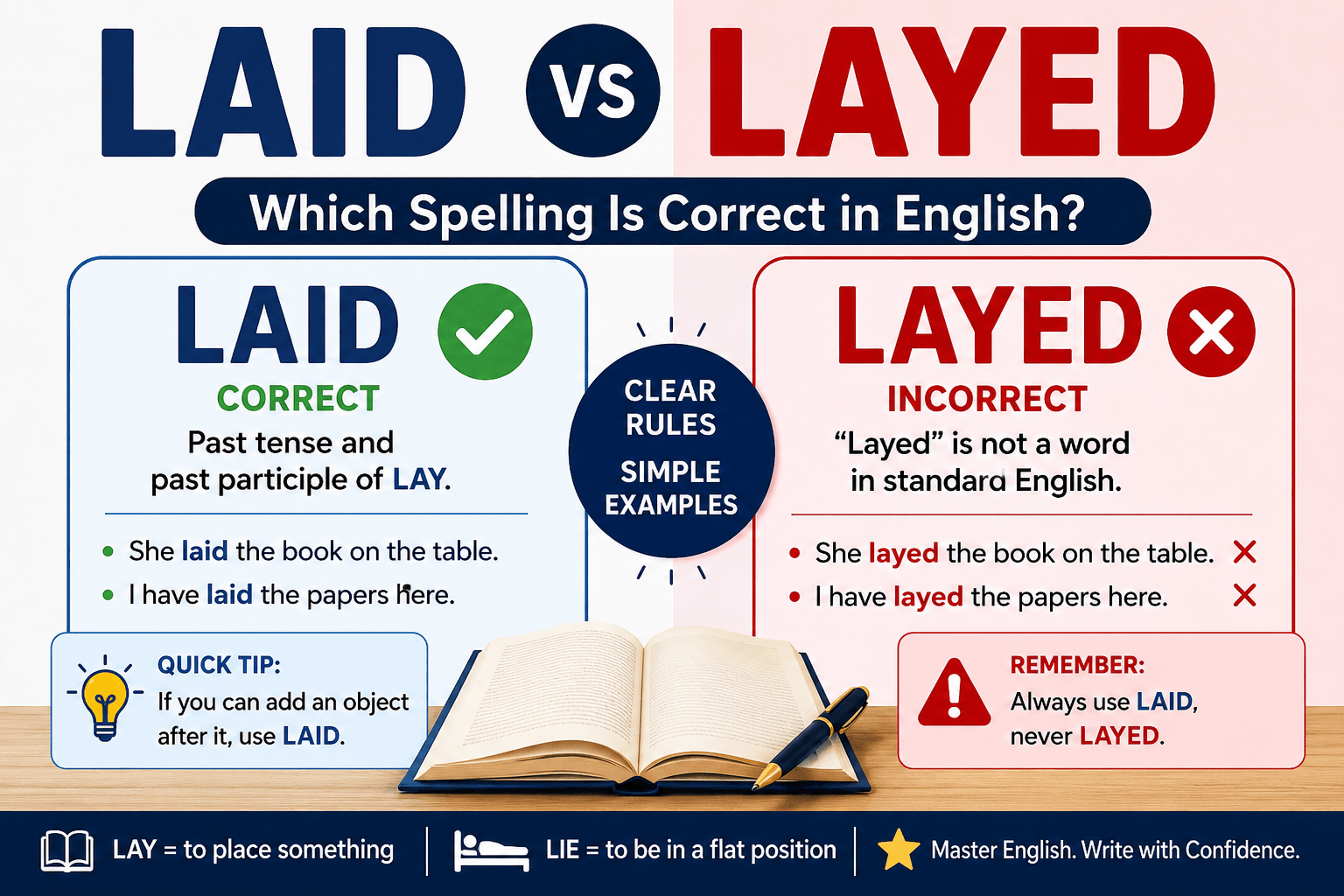 Laid vs Layed spelling and grammar comparison