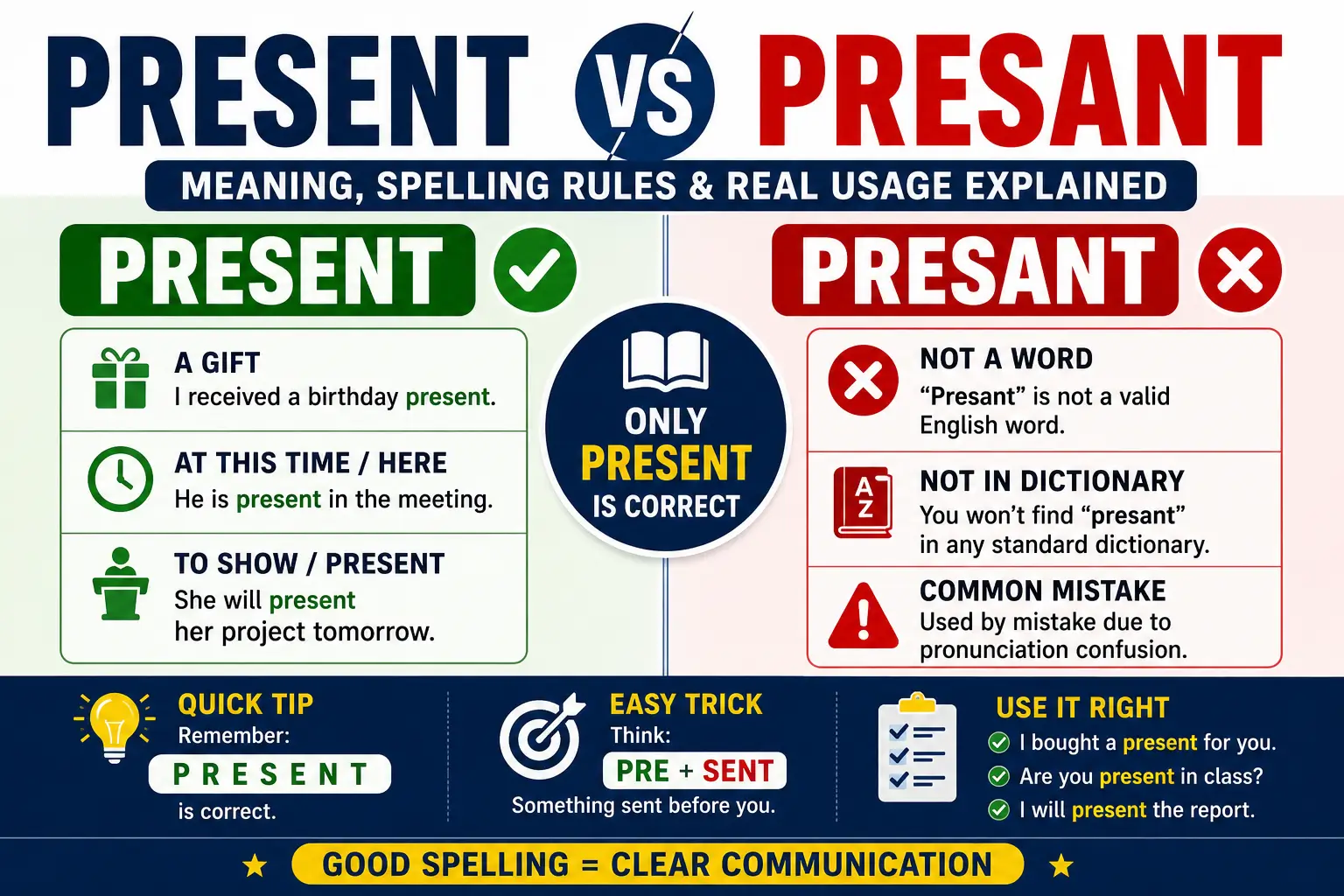 Present vs Presant: Meaning, Spelling Rules, and Real Usage Explained