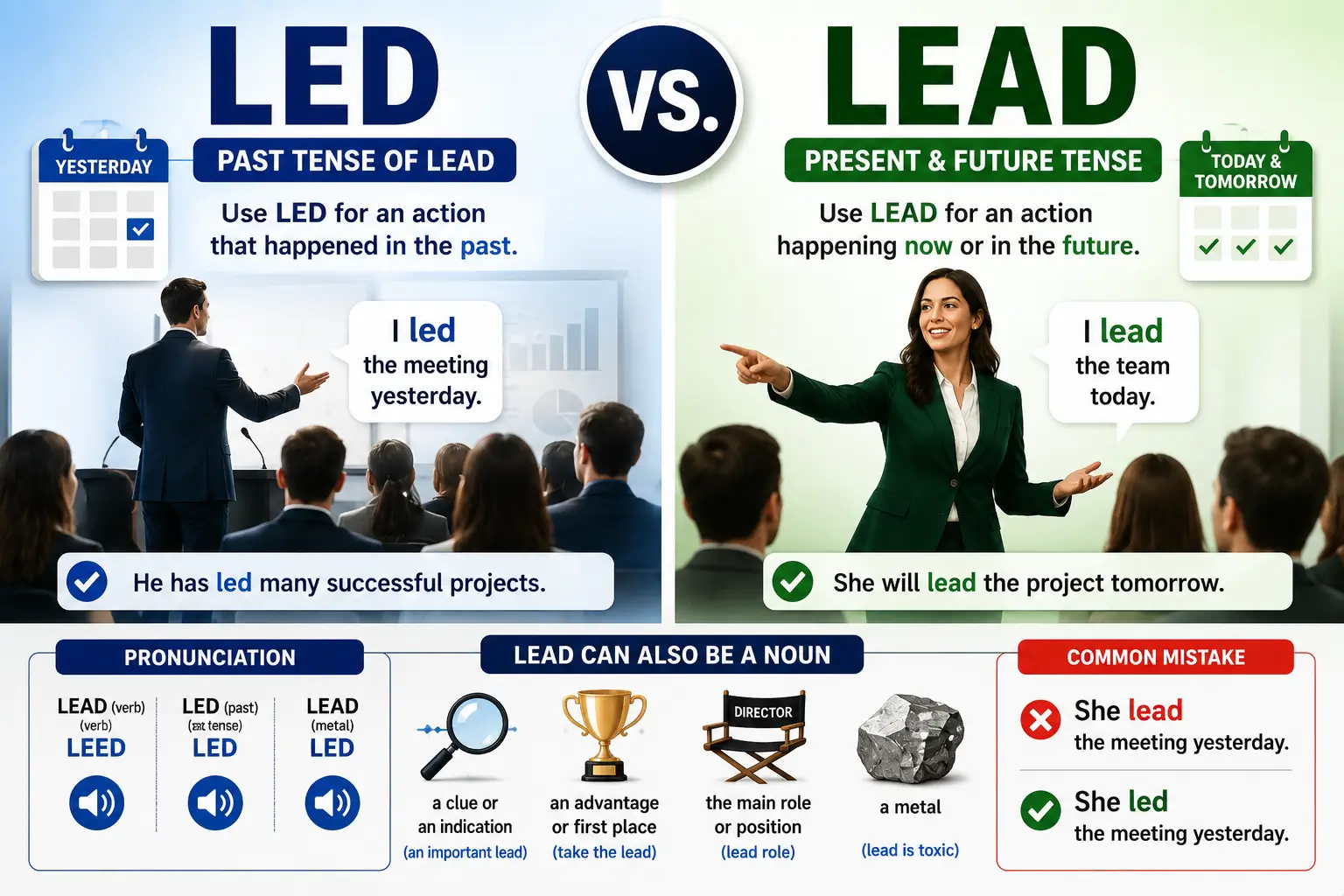 Led vs Lead: Meaning, Grammar, and Correct Usage