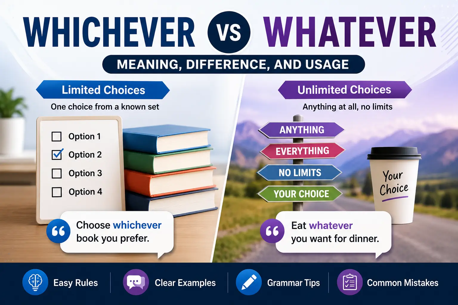Whichever vs Whatever: Meaning, Difference, and Usage 
