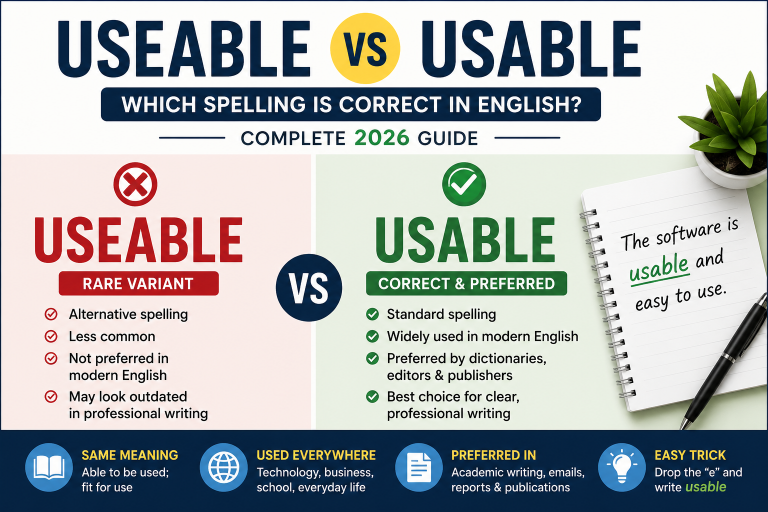 Useable vs Usable: Which Spelling Is Correct in English (Complete 2026 Guide)